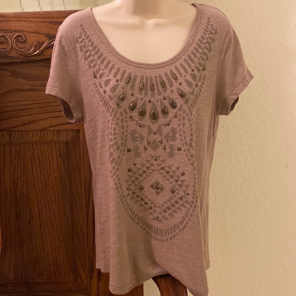 Sonoma Misses Taupe Gray Beaded Top‎
